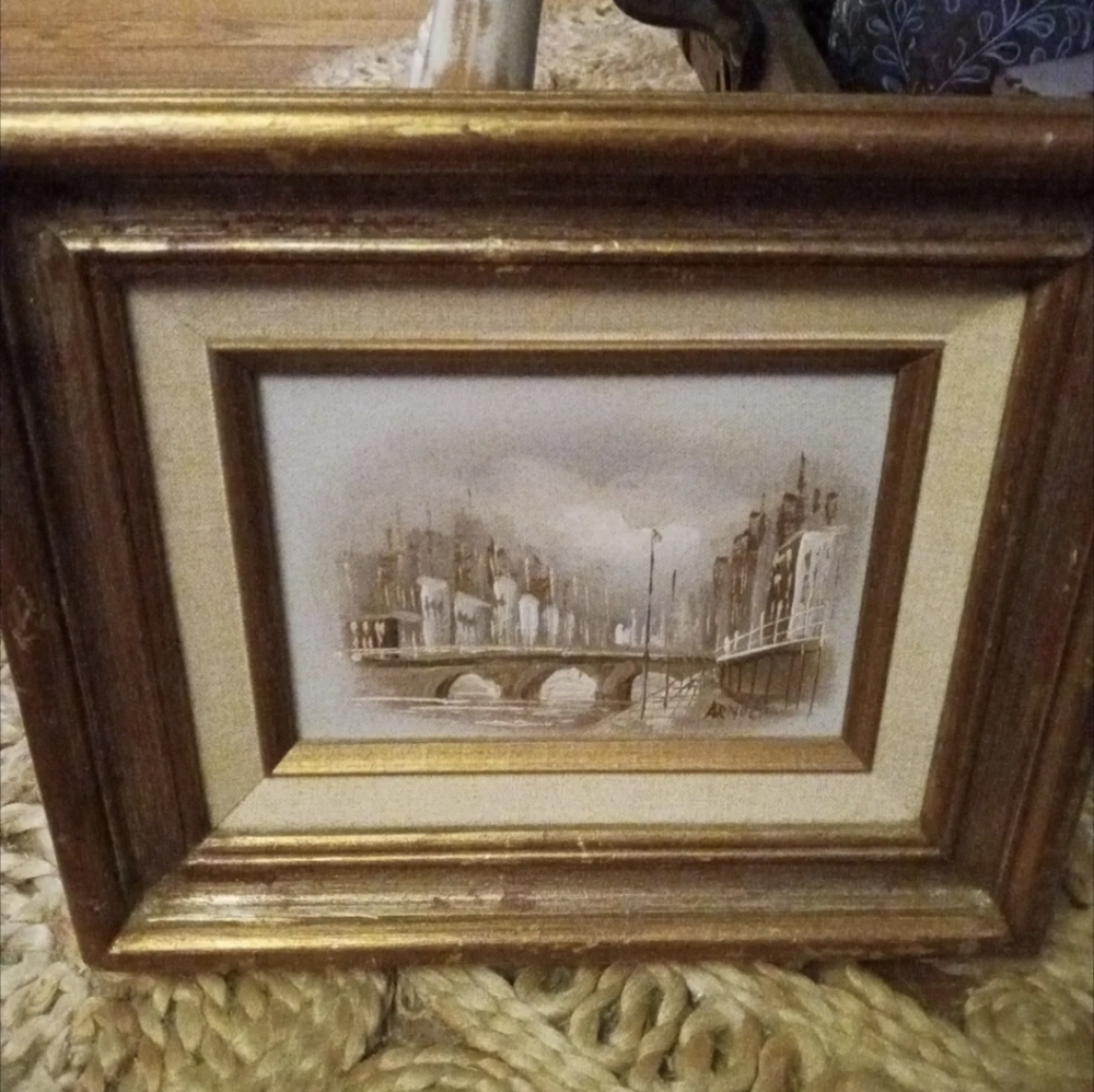 Vintage River Scene Canvas Framed Art